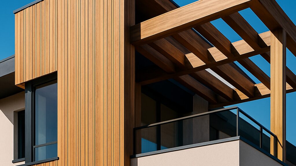 A,Photograph,Of,A,Luxury,Modern,Residential,Building,Showcasing,Architectural wood with exterior cladding and design elements